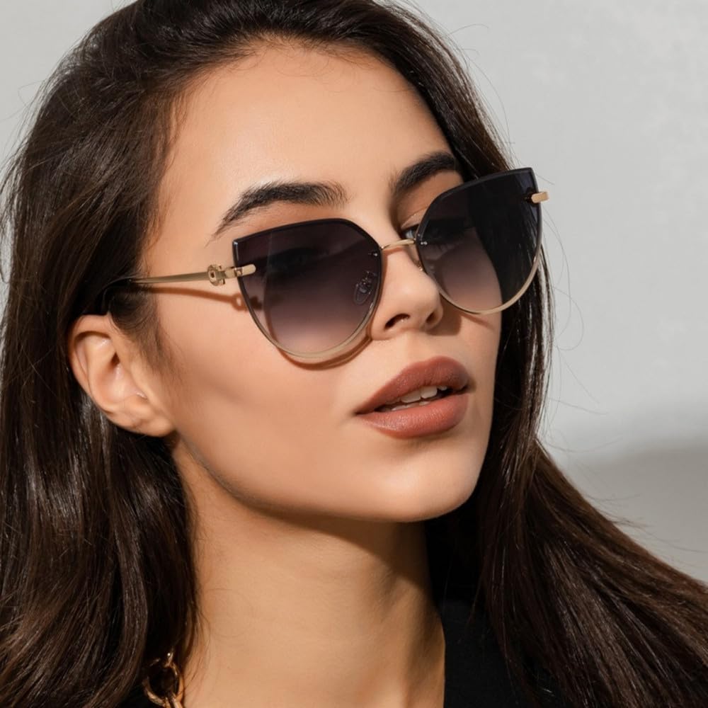 Okulary przeciwsłoneczne retro cat eye, modne okulary przeciwsłoneczne bez oprawek, okulary przeciwsłoneczne gradientowe, damskie okulary bez oprawek
