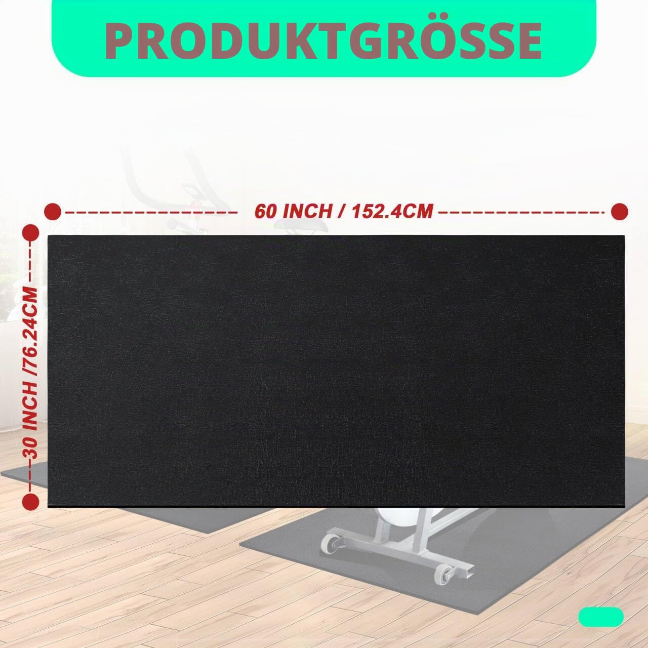Bodenschutzmatte Laufband | 6 mm, 152 x 76 cm Bodenmatte für Sportgeräte, Fitnessgeräte, Schalldämmend Laufbandmatte für Fahrradtrainer/Indoor-Cycling, Robuster Bodenschutz für Hartholz, Teppich