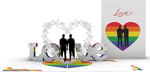 Tarjeta de felicitación desplegable 3D Gay Love - Aniversario romántico, feliz boda, regalo del día de San Valentín, diseño de corazón arcoíris y