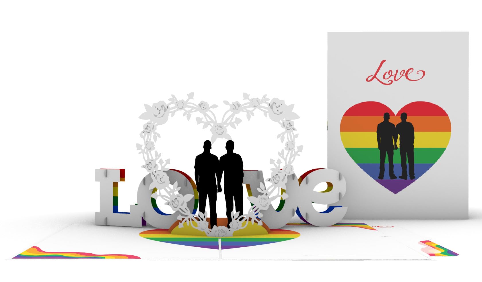iGifts And Cards – Gay Love 3D Pop Up Greeting Card – Romantic Anniversary, Happy Wedding, Valentine's Day Present, Rainbow and Floral Heart Design,