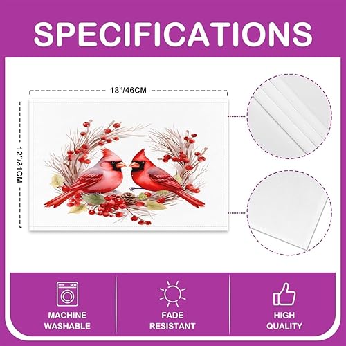 Miniatura 4 de jejeloiu Red Cardinals - Juego de 4 manteles individuales de 12 x 18 pulgadas con piñas de pino para niños, para mesa de comedor, interiores y