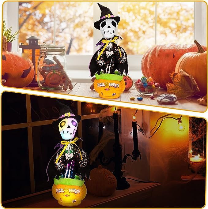 Image of Emoin Halloween Skeleton Dancing Cactus Mimicking Toy, Talking Skull Cactus Toy Repeats What You Say,Singing Glowing Halloween Indoor&Outdoor Decorations