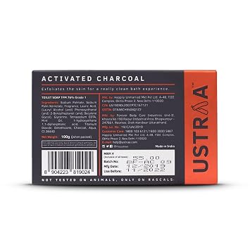 Ustraa Deo Soap For Men With Activated Charcoal, 3.5 Oz (Pack Of 8)