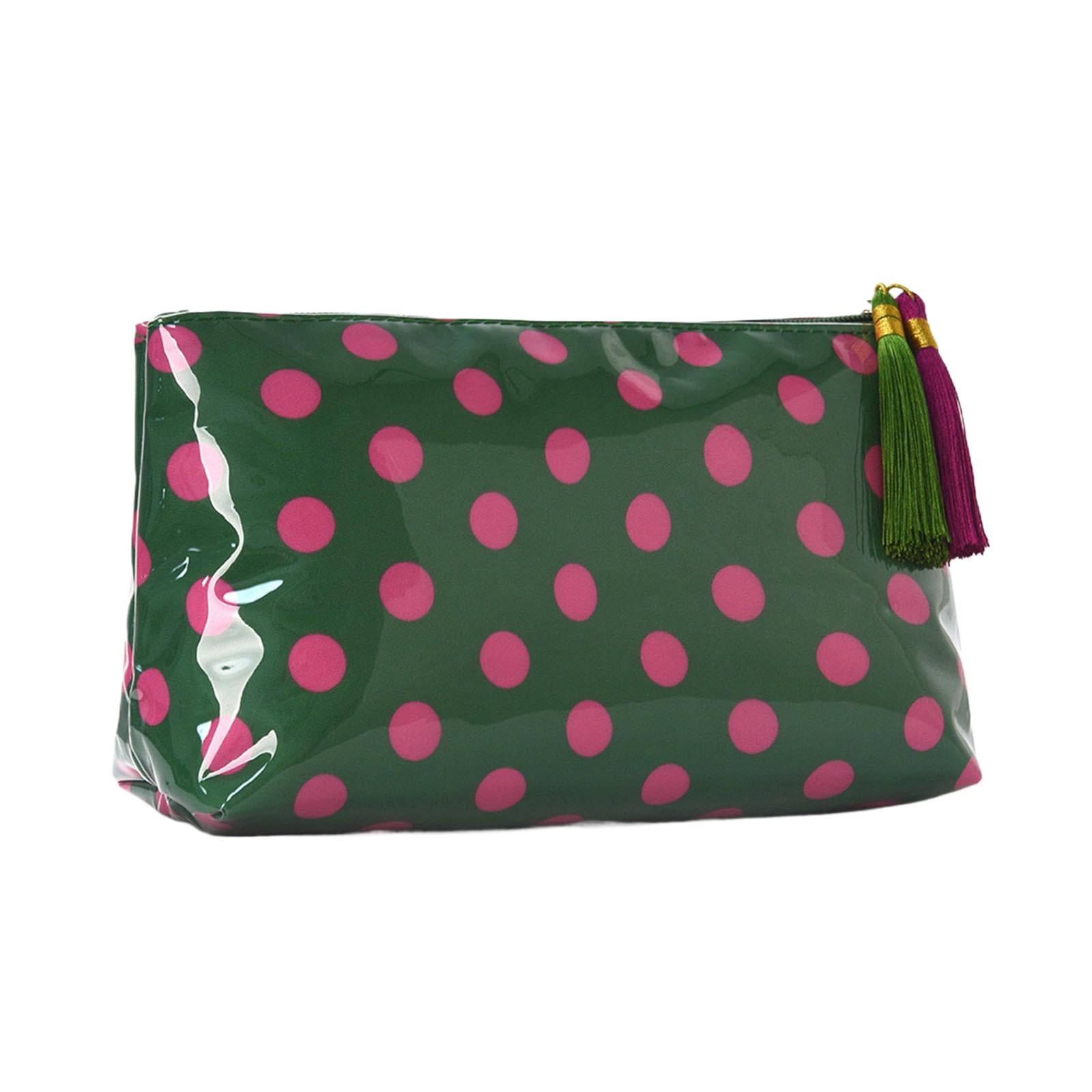 Make-up-Taschen für Damen, PVC, Retro-Motiv, gepunktet, Quaste,