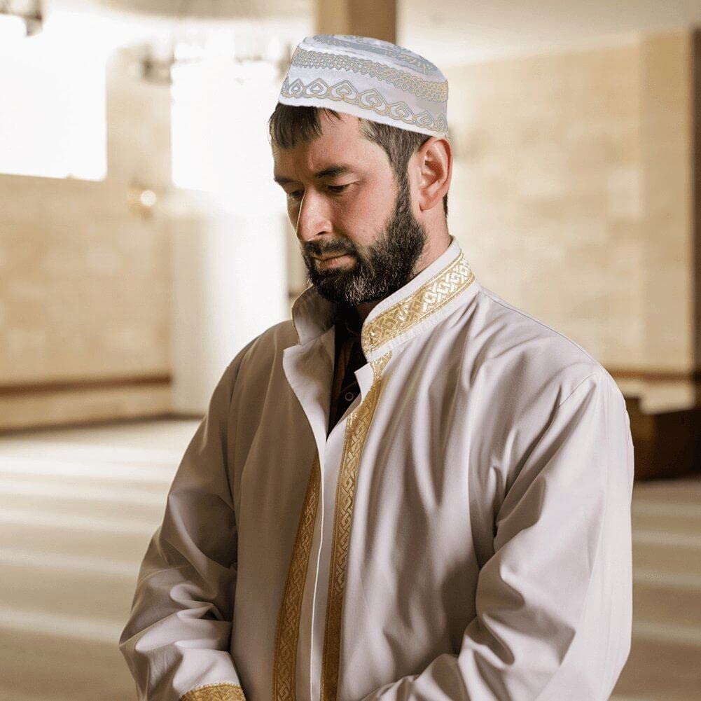 Men's Muslim Prayer Kufi Hat (Skull Cap) - Polyester-Cotton Blend, Multiple Sizes, Blue