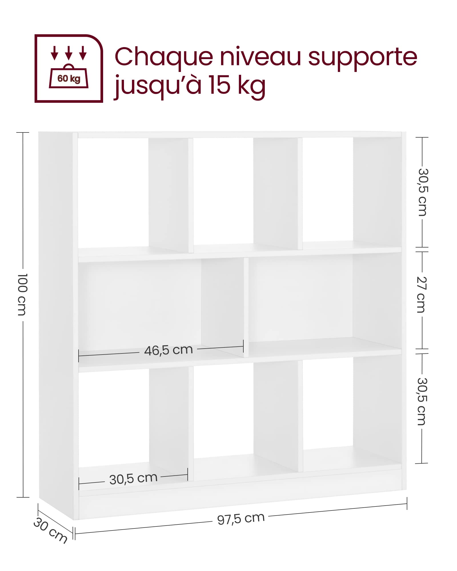 VASAGLE Custos Collection - Bibliothèque, Étagère, Meuble de Rangement avec Compartiments Ouverts, pour Salon, Chambre, Bureau, Cloison Séparateur, 97,5 x 30 x 100 cm, Blanc LBC52WTV2