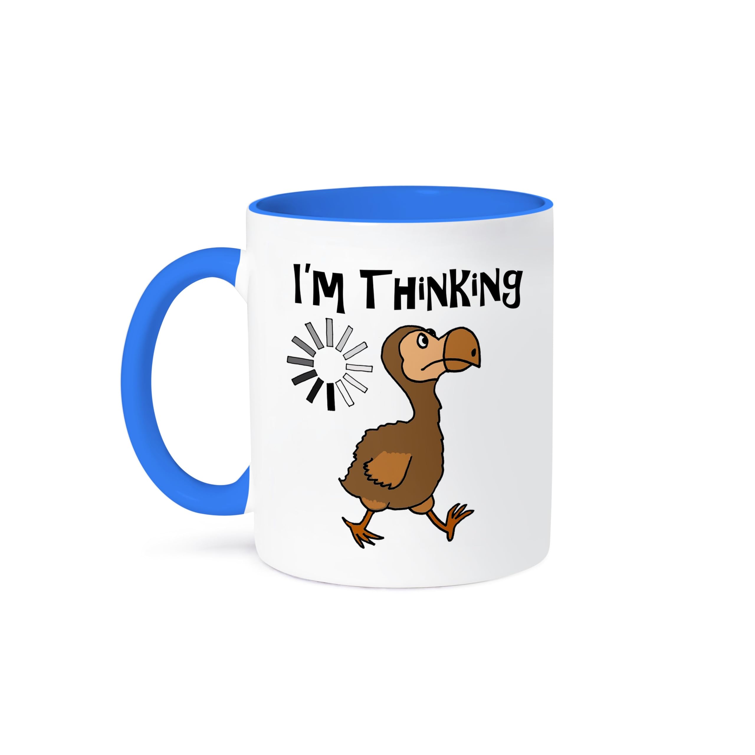 3dRose Silly Funny Dodo Bird I am thinking Cartoon Ceramic Mug, Blue/White