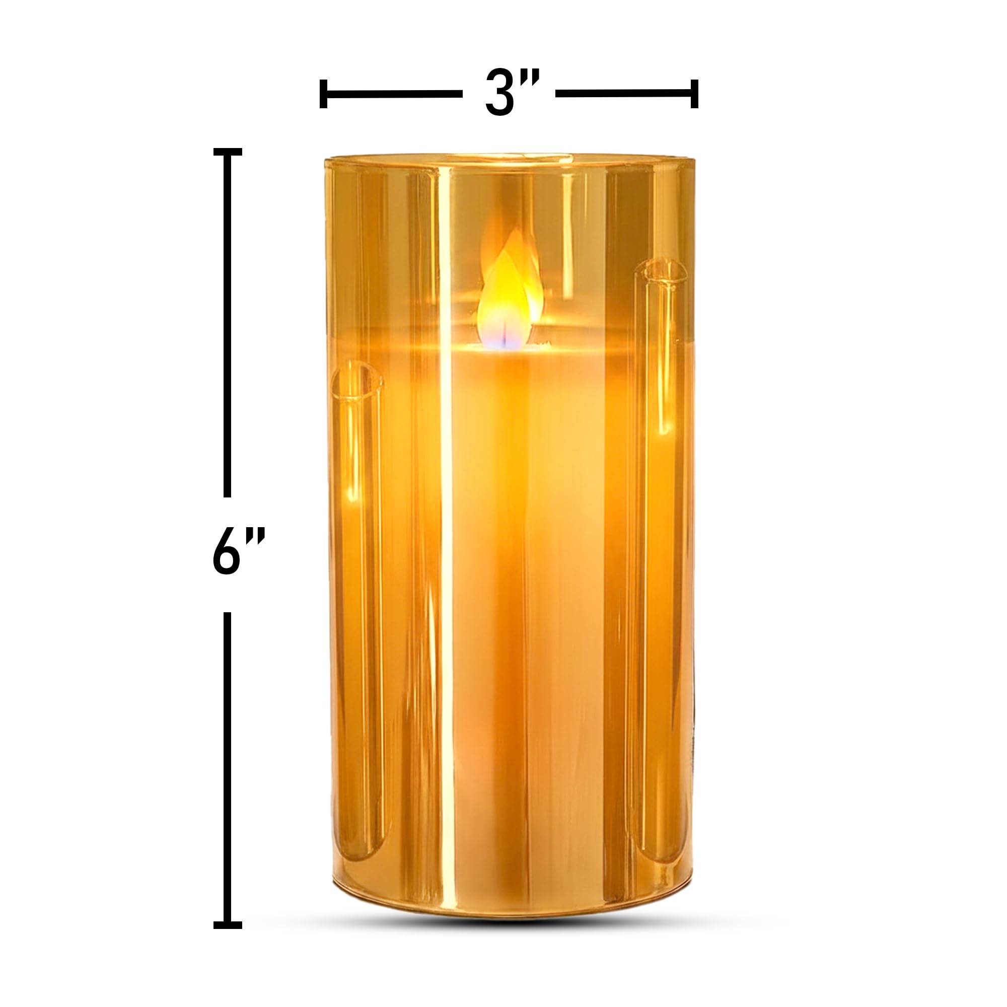 Pack 4 - LED Glass Cup Pillar Candle | Real Wax | Flameless Electric Candles with Flickering Faux Wick | Amber Color Glass | Battery Powered with Remote Controller for Home Decor (H-6" x D-3") 3
