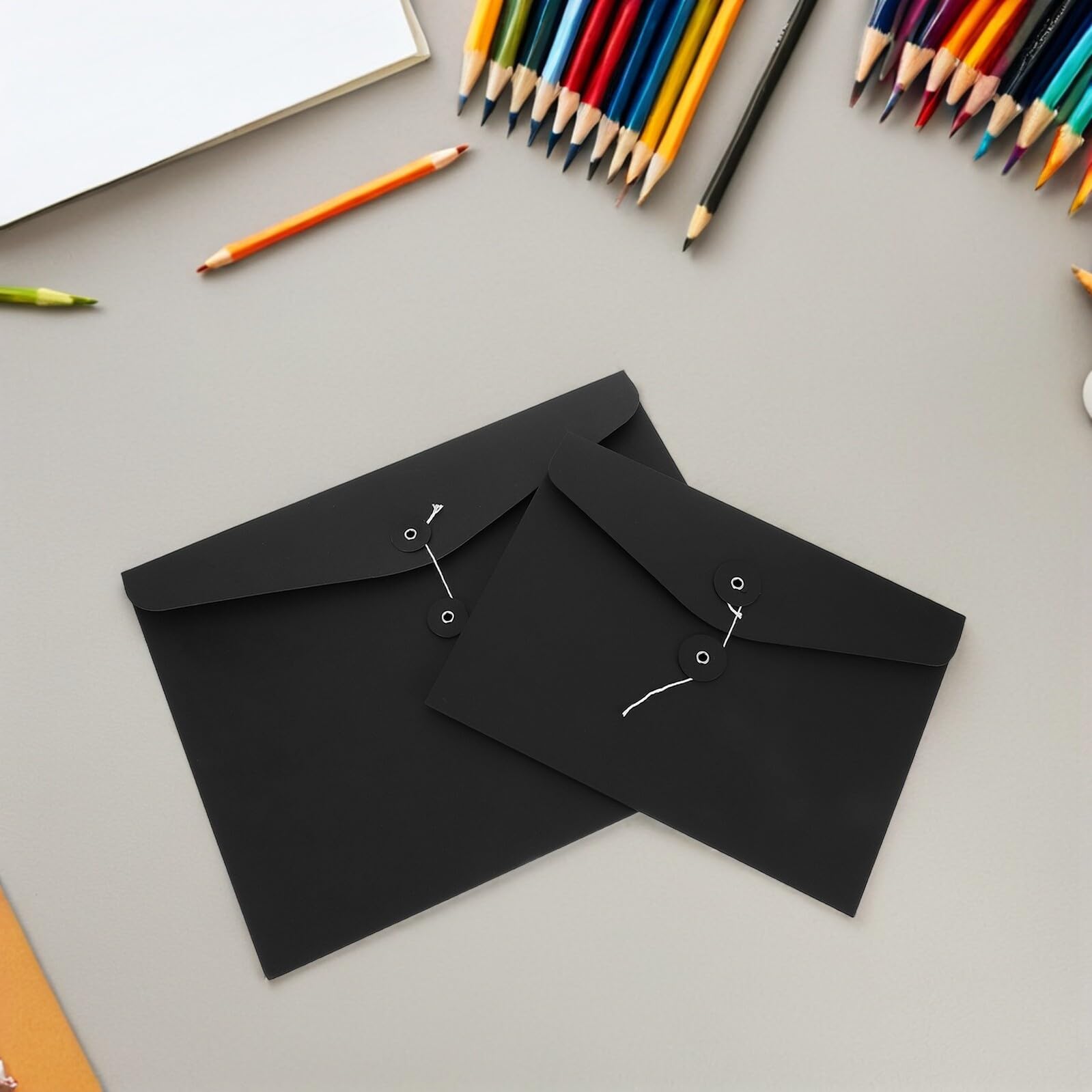 Gatuida Cartelle Portadocumenti Nere in Carta Kraft Formato A4 e A5 Orizzontali, Buste Portadocumenti con Chiusura a Filo, Set da 10 Pezzi per Ufficio, Scuola e Organizzazione Documenti