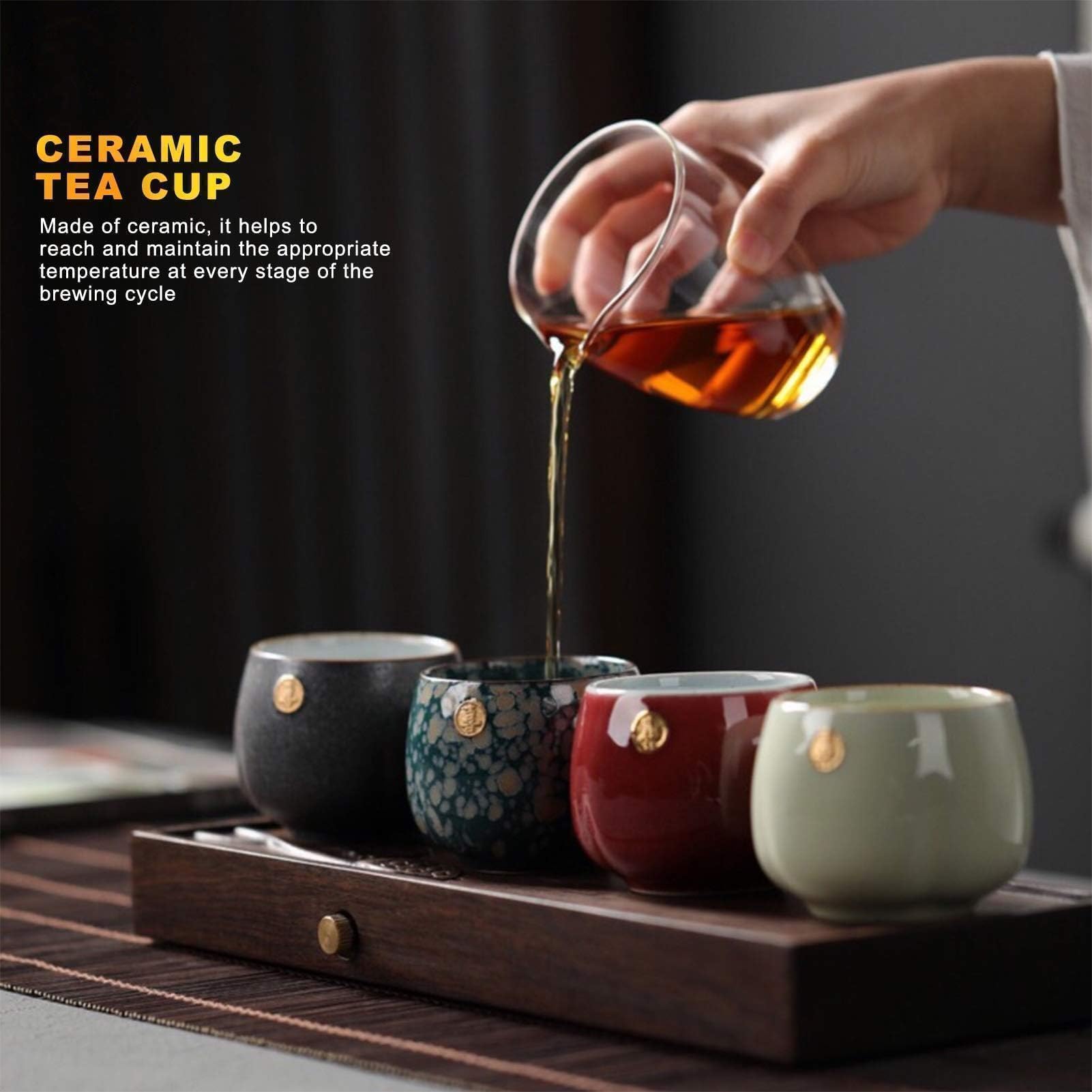 Lot de 4 tasses à thé en céramique avec boîte pour boire du kung fu, style rétro japonais (01)