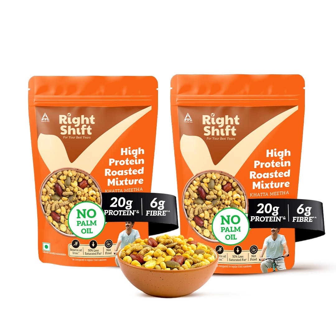 Right Shift High Protein Roasted Mixture - Khatta Meetha Pack of 2 (150g x 2)|20g Protein, 6g Fibre-image-20