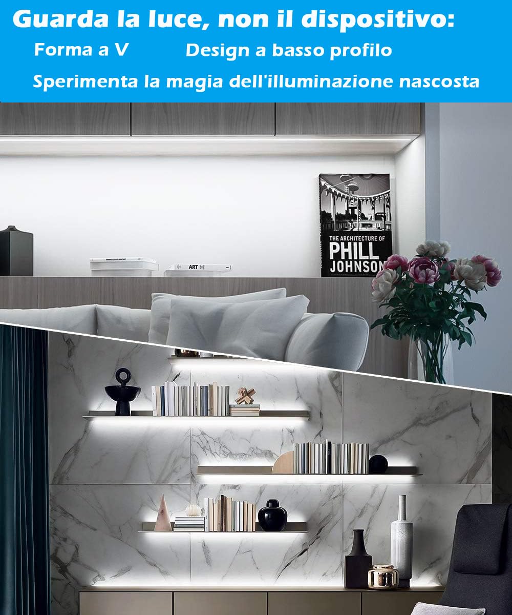 Cefrank Set di luci a LED ultra luminose da 20 W, per scaffali, 8 strisce da 30 cm, 2000 lm, flessibili e durevoli per librerie, armadi, dispensa (Bianco)