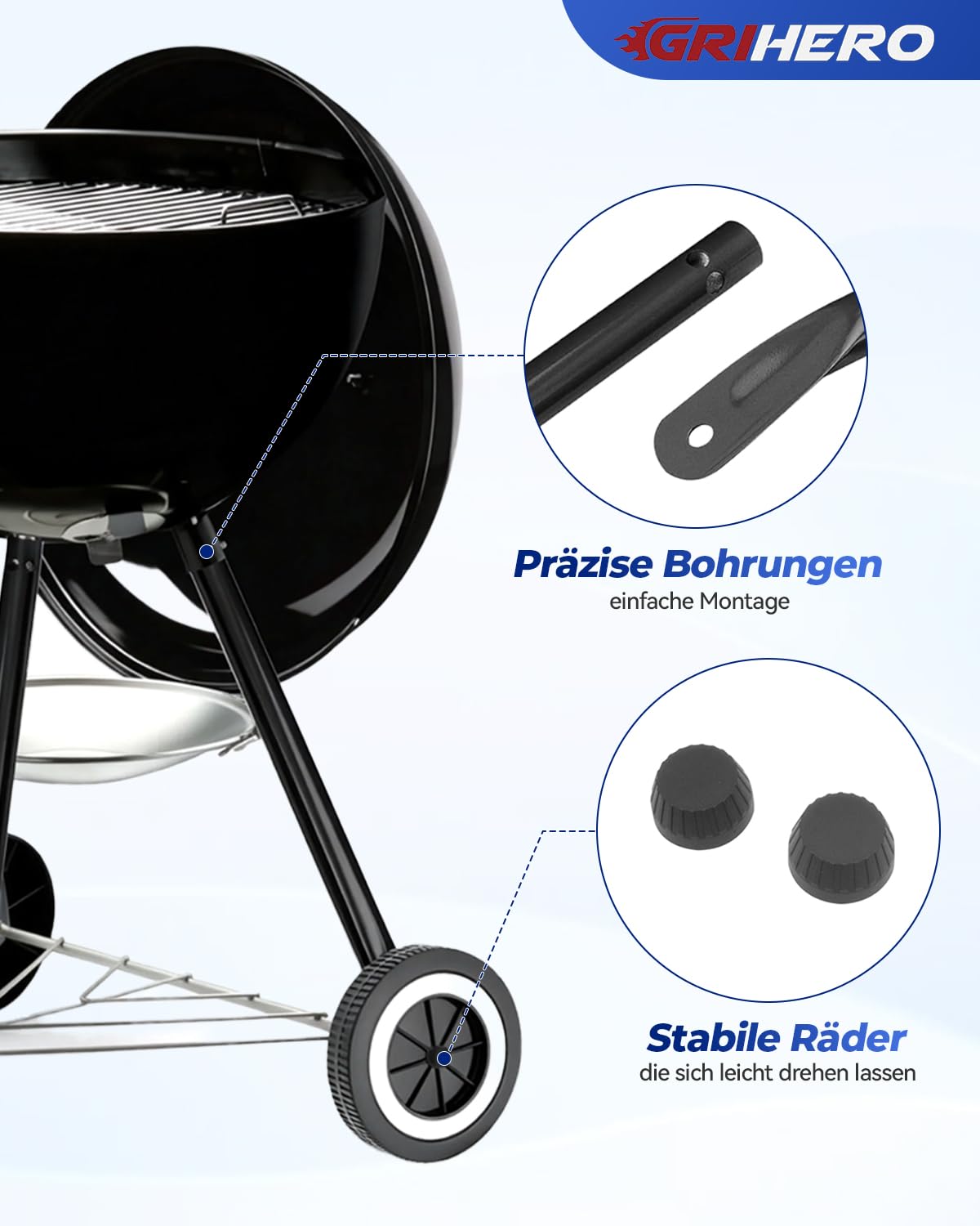Gambe anteriori e ruote per barbecue Weber Kettle, gambe anteriori rosse