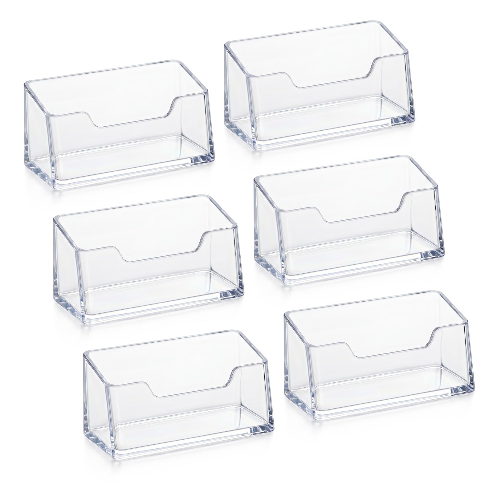 StorSpice 6 Pcs Acrylic Business Card Holders for Desk, Clear Desktop Business Card Stand Display, Clear Plastic Cards Organiser for Office, Reception, Exhibition & Retail Counter - Fits 40-50 Cards