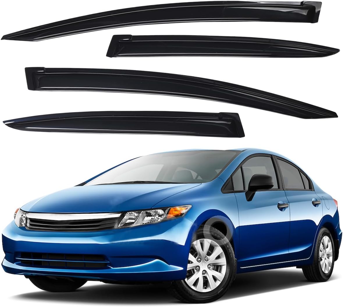 Lightronic WV94462 Outside-Mount Side Window Visor Deflector Rain Guard, Dark Smoke, 4-Pieces Set, Fits 2012-2015 Honda Civic (Sedan)