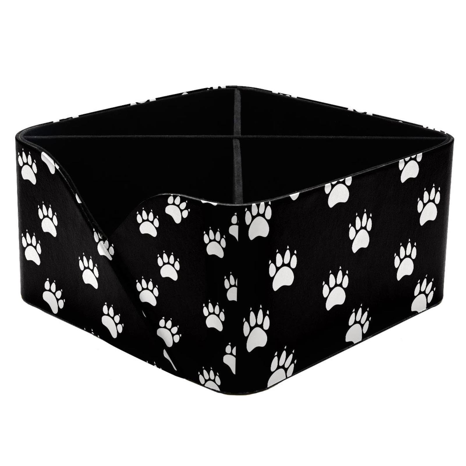 KengjuTesu Cat or Dog Paw Animal Footprint Pattern Desktop Organizer Pen Holder, Rectangular Pencil Cup for Office, Study and Makeup Stations