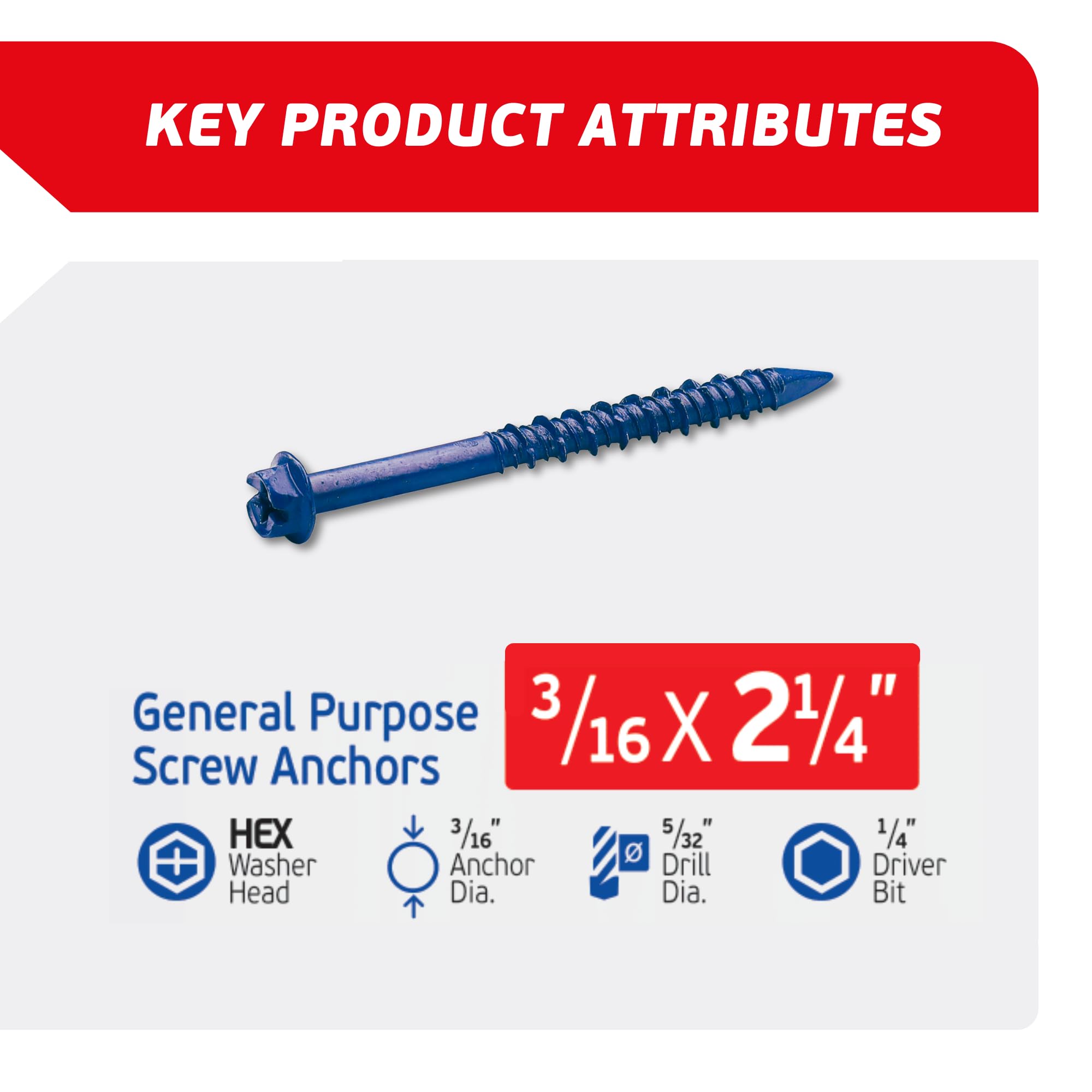 Concrete Screw Anchors - 100 Pack with Drill Bit & Screwdriver -2
