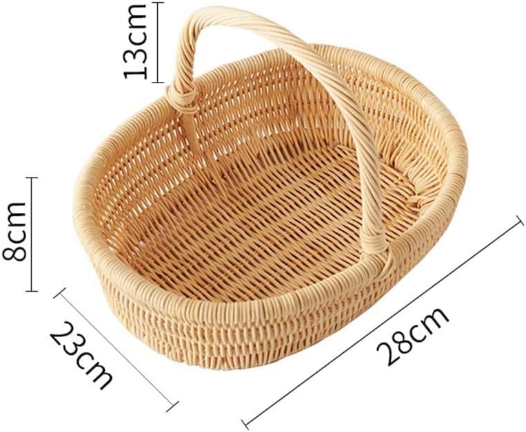 Rattan Picnic Basket Easter Basket Outdoor Fruit Storage Basket, Party Supplies (28x23x21cm)