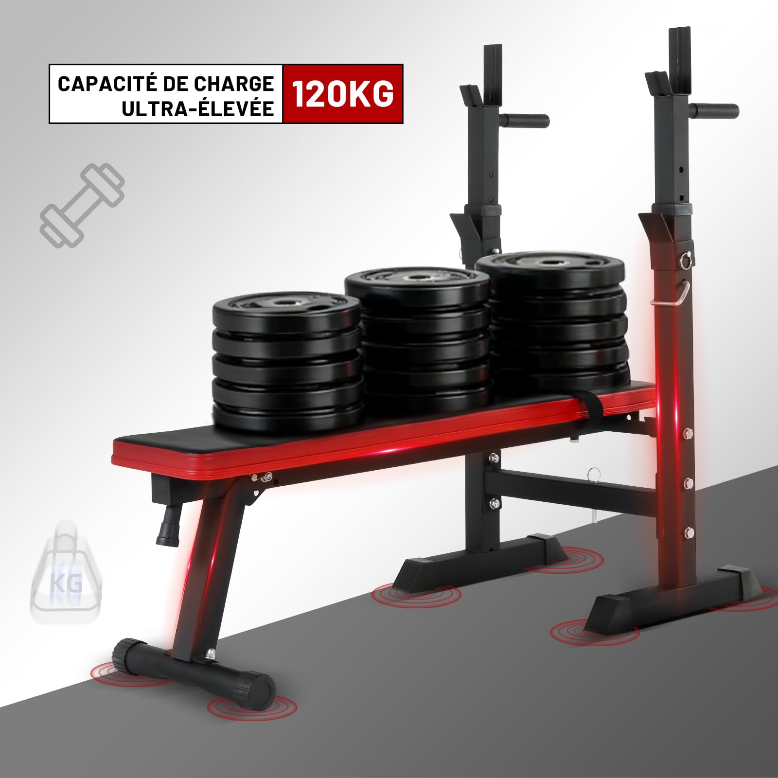ISE Banc de Musculation Pliable, Banc Musculation Complet Réglable avec Support de Barres pour Haltère et Station à Dips, Bancs de Musculation Réglables, Rack Musculation Homme Sport Maison