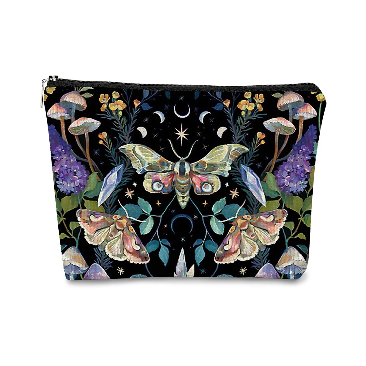 Tarot Moth Mushroom Moon Phase Makeup Bag - Gothic Butterfly Floral Cosmetic Bag for Girls, Sister, Daughter, Friend - Halloween, Birthday Gift
