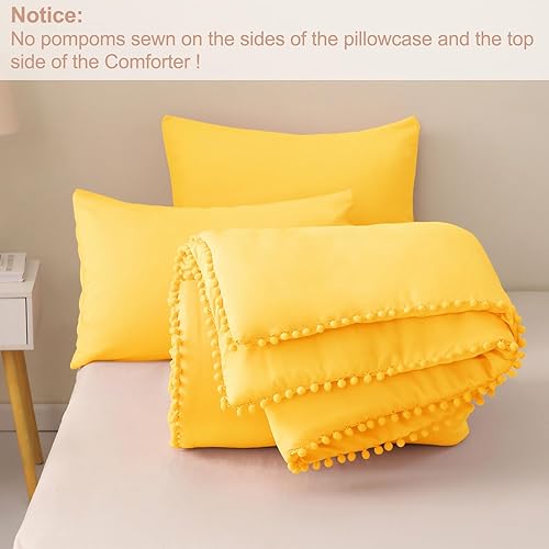 Miniatura 6 de Exclusivo Mezcla Juego de edredón bohemio con flecos y pompones, tamaño individual, 2 piezas, amarillo vibrante, ligero, alternativo, para todas las