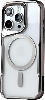 جراب شفاف ومتين ومقاوم للخدش وممتص للصدمات متوافق مع آيفون 14 برو ماكس بإطار ملون أنيق يدعم الشحن المغناطيسي من نكست ستور، تيتانيوم