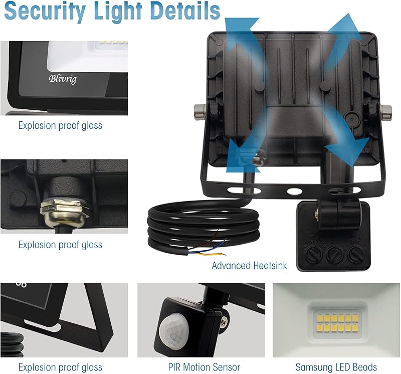 toobettp 100W LED Reflektor Mozgásérzékelővel, 10000 Lumen Meleg Fehér IP66 Vízálló Kültéri