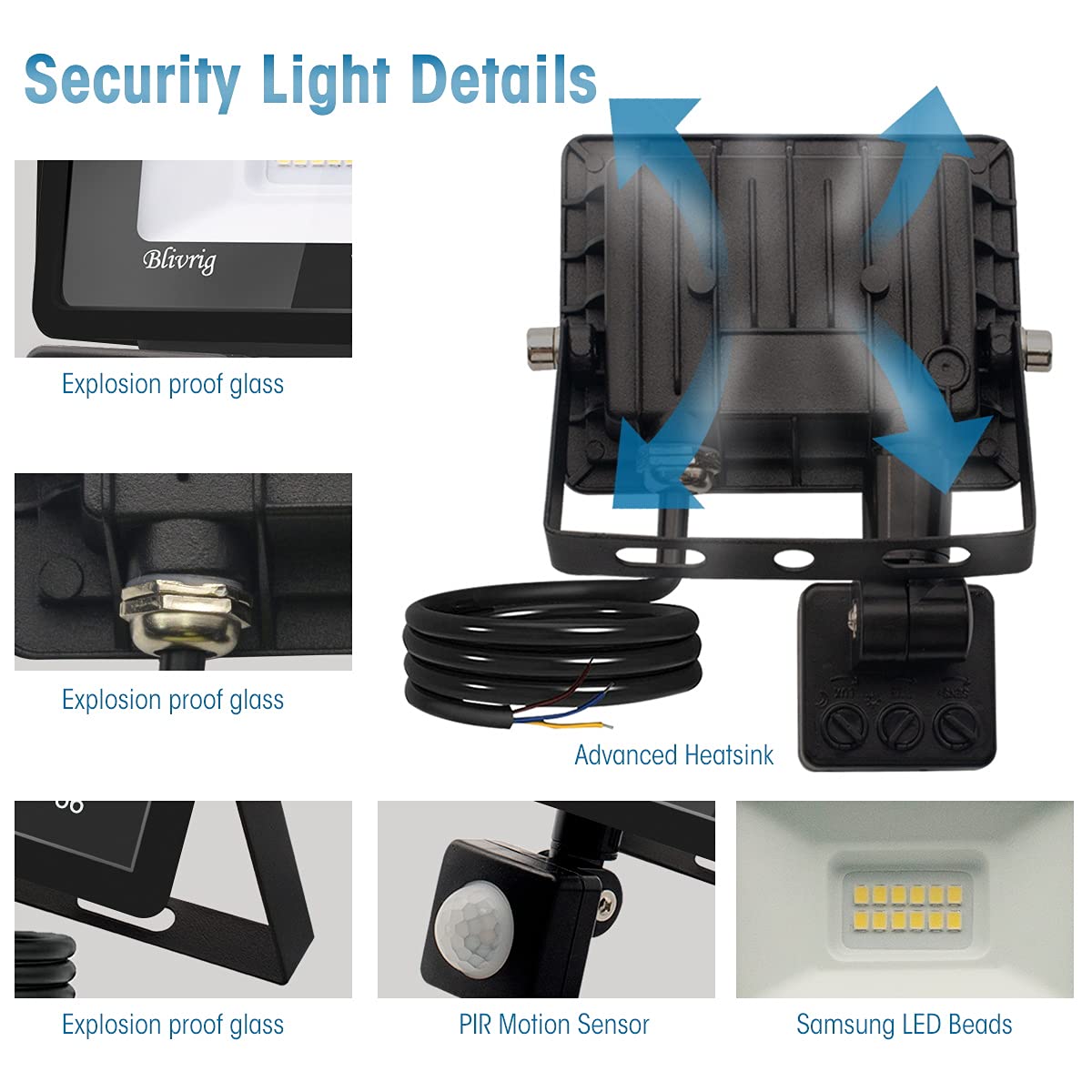 LED Strahler mit Bewegungsmelder 30W 6 Stück, 3000 Lumen Außenleuchte, 6000K Kaltweiß Strahler LED Bewegungsmelder, Außenstrahler IP66 Wasserdicht, Außenlampe für Garten, Innenhöfe, Garage, Flu