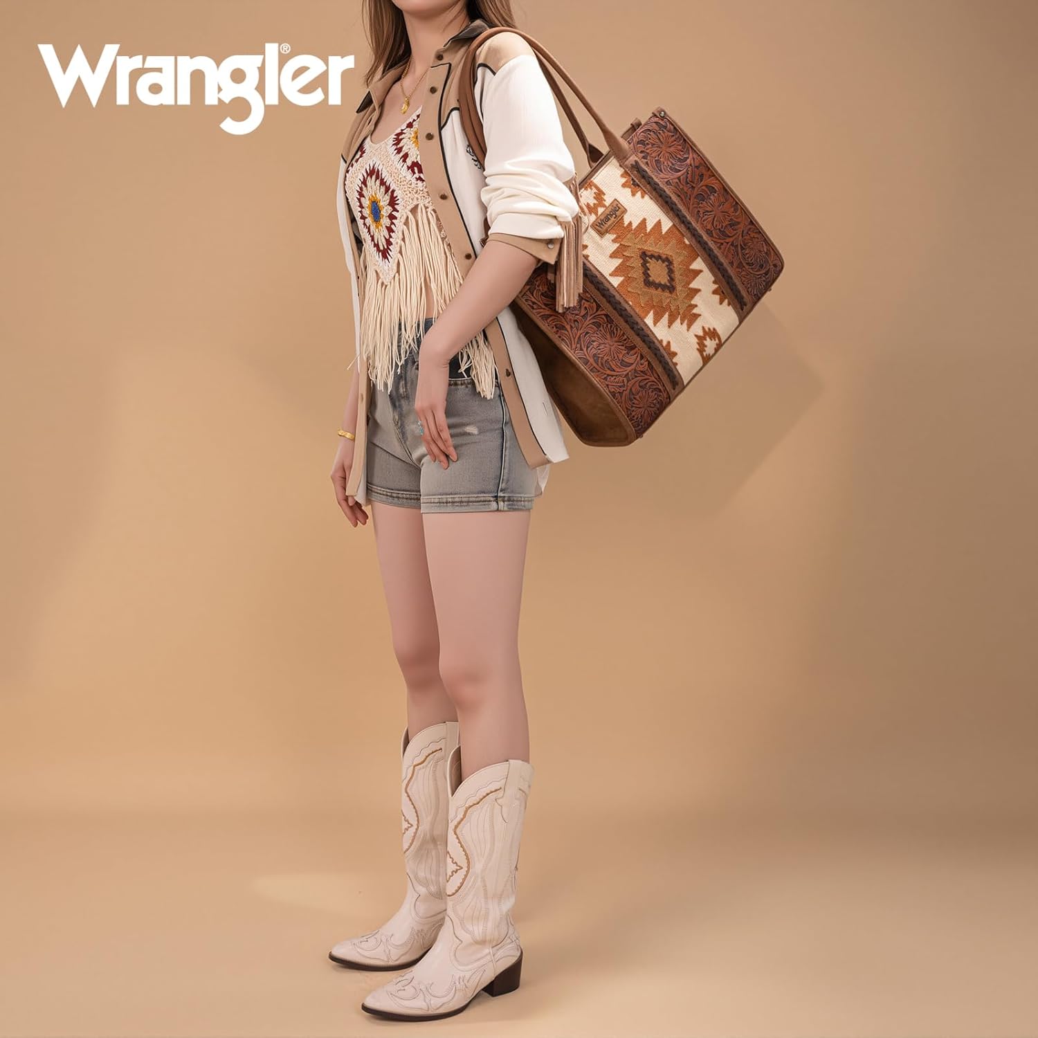 Montana West × Wrangler Aztec Tote Bag for Women Western Shoulder Purse Top Handle Handbag - Image 2