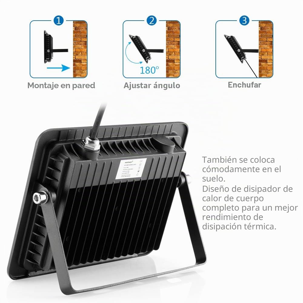 Everbeam Luz Negra LED UV 365 nm 100W - Bombillas LED de alto rendimiento, IP66 Waterproof - Luz de inundación ultravioleta para acuarios, fiestas en casa o en el,decoración de Halloween