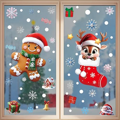 Christmas Stickers, Three-Dimensional Snowflake Snowman Window Stickers, Santa Claus Tree Gifts, PVC Static Glass Stickers