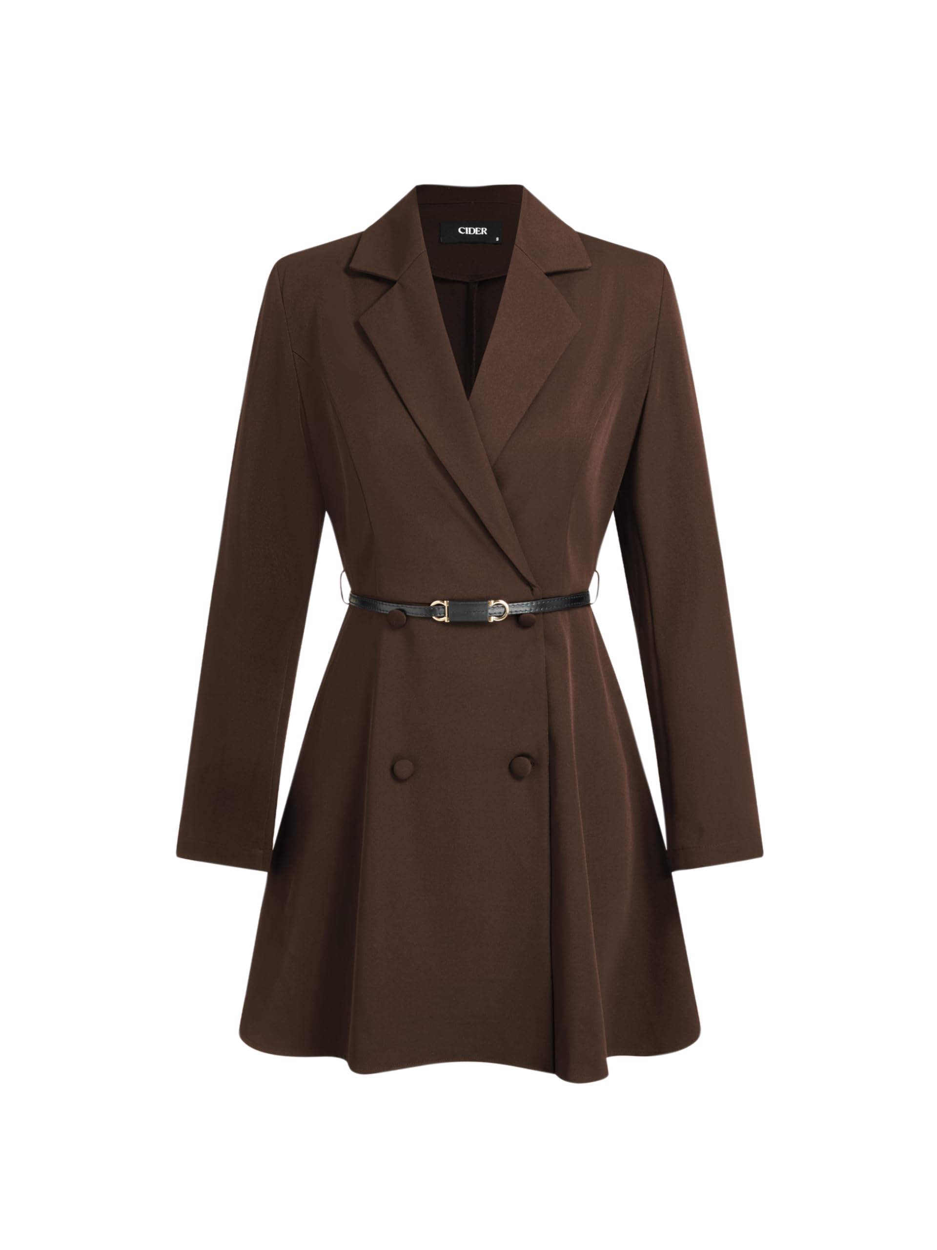 CIDER Work Office Outfits Ladies Long Sleeve V Neck Mini Dress with Belt Middle Waist