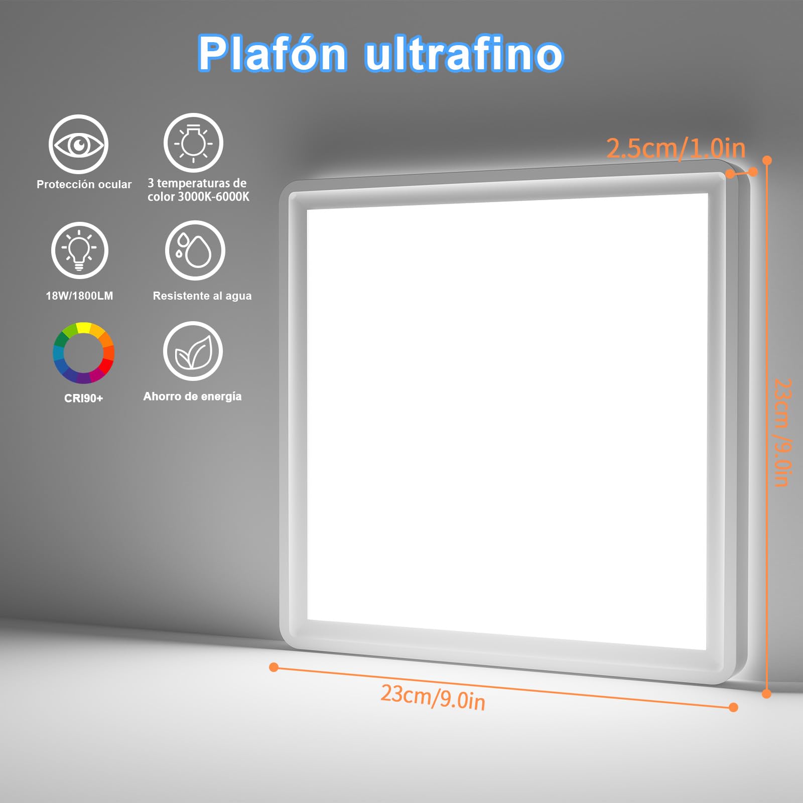 Pack 4x Plafon LED Techo 20W 2000LM, IP44 Lampara Techo 6000K/4000K/3000K Delgada Plafón Luz Led Cuadrado Lámpara Panel para Baño Dormitorio Cocina Salon Comedor Pasillo Ø230*25mm