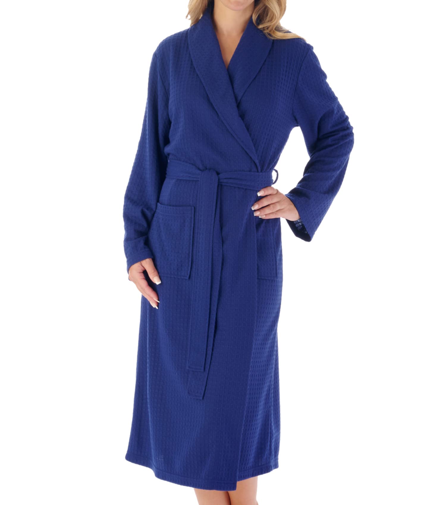 Slenderella Ladies Lightweight Waffle Robe Hotel Spa Shawl Collar Dressing Gown XXL (Navy)