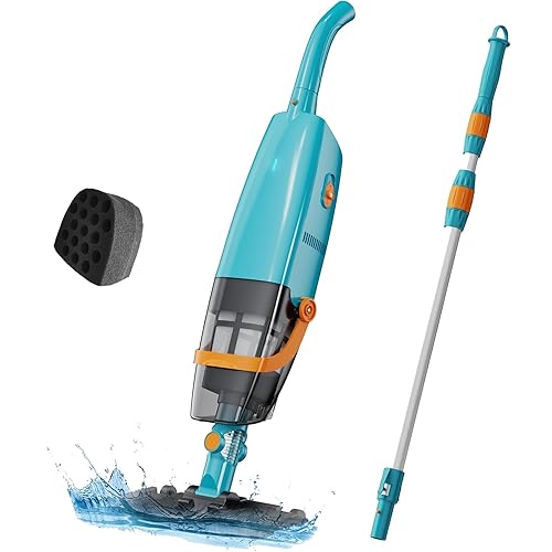 LVKE L2 Cordless Handheld Pool Vacuum for Above Ground Pool with Telescopic Pole, Strong Suction Power, 1H Runtime, High-Efficiency Screen & Fine Sponge, Ideal for Deep Pool Cleaning, Blue