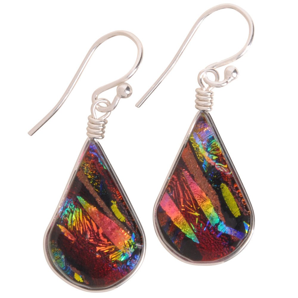 Rainbow Falls Earrings - Nickel Free Dichroic Glass Dangles | Made in America