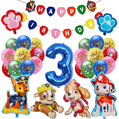 RANJIMA Décoration Anniversaire Pat Patrouille 3 Ans, Paw Patrol Décoration de Bannière Joyeux Anniversaire, Décoration Joyeux Anniversaire pour Enfants (3 Ans)