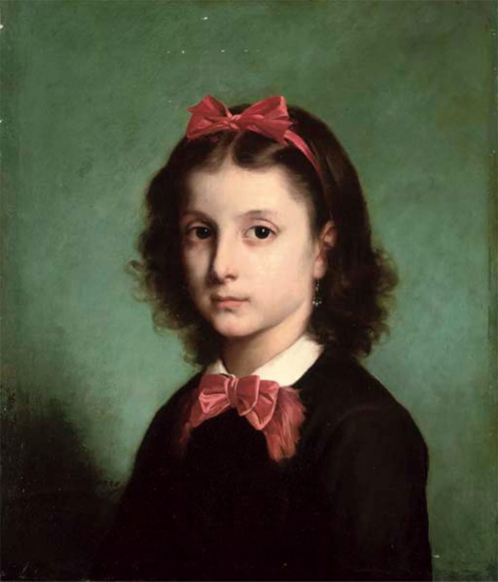 HRJUBWREE Retro Picture Art Painting Wall Poster Portrait of a Girl Bust-length with a Bow in Her Hair by Gaston-casimir Saint-pierre Vintage Art Print for Home Decor 60x90cm