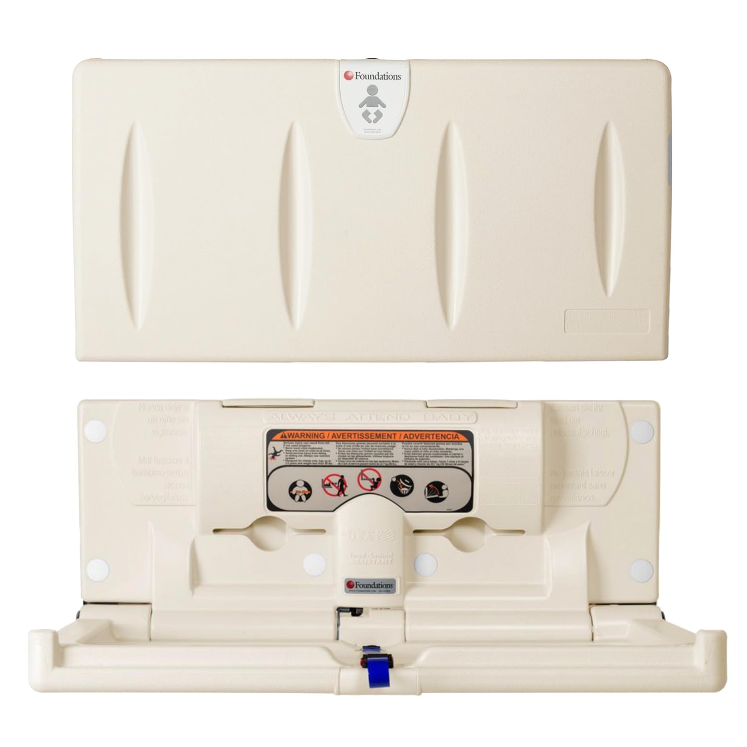 Foundations Classic Horizontal Wall-Mounted Baby Changing Station for Commercial Restrooms, Includes One Handed Adjustable Safety Strap & Liner