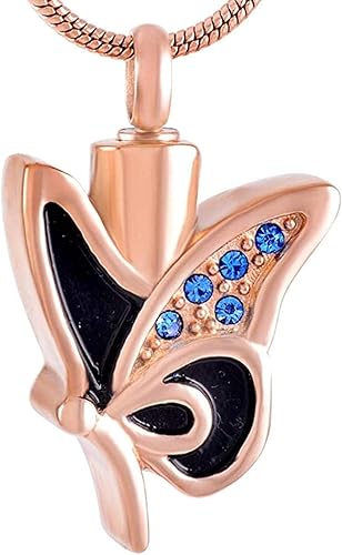 Collar de Cenizas Precioso Collar de urna Conmemorativa de Mariposa de Cristal Soporte para Cenizas de cremación Recuerdo de medallón de Amor o