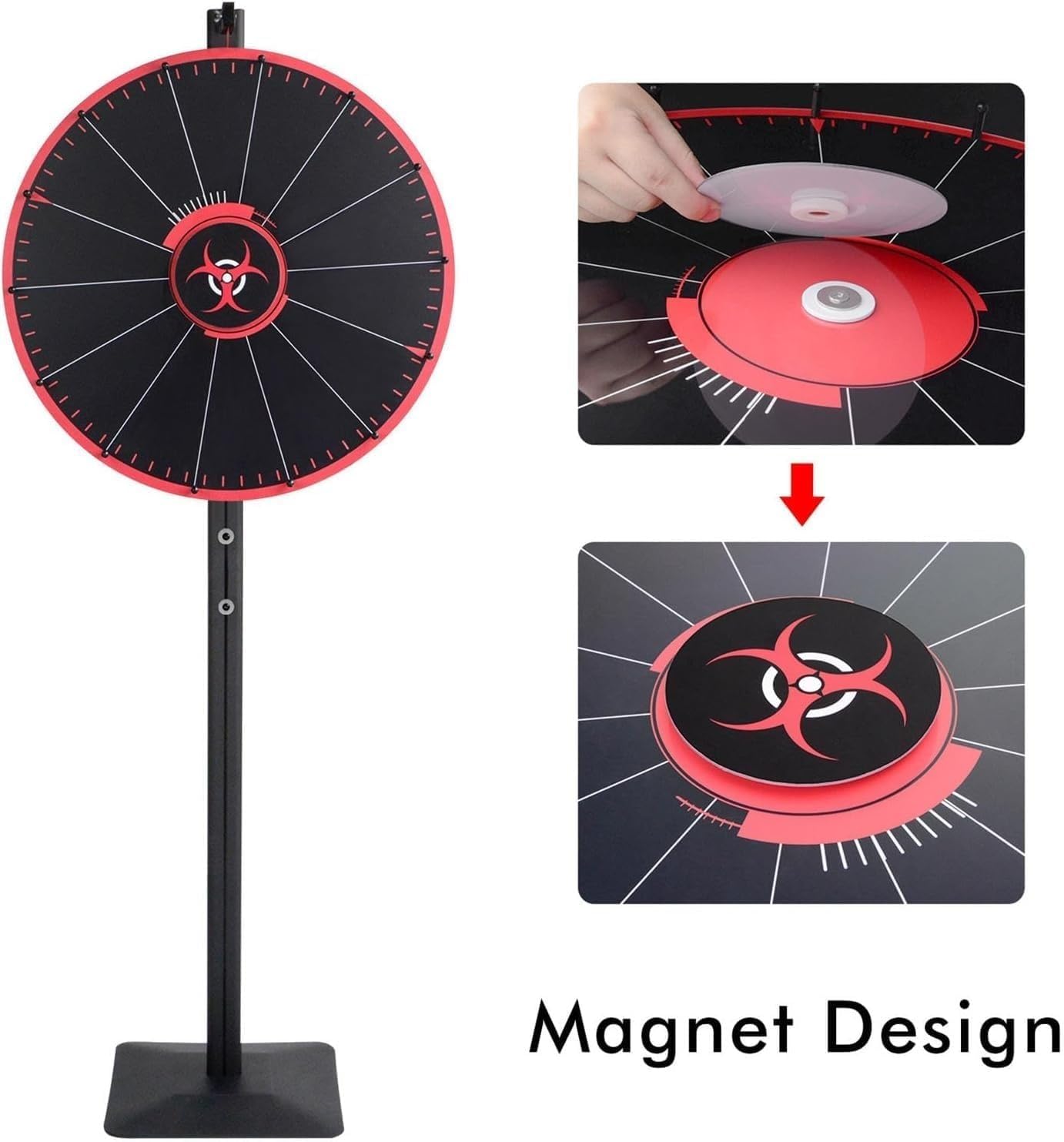 Ruota dei premi Nera Che Gira, Grande Ruota della Fortuna Regolabile da Tavolo o da Pavimento, Spinner for Roulette a 14 Slot, for fiere, Carnevale, Vinci Giochi di Giri della Fortuna.