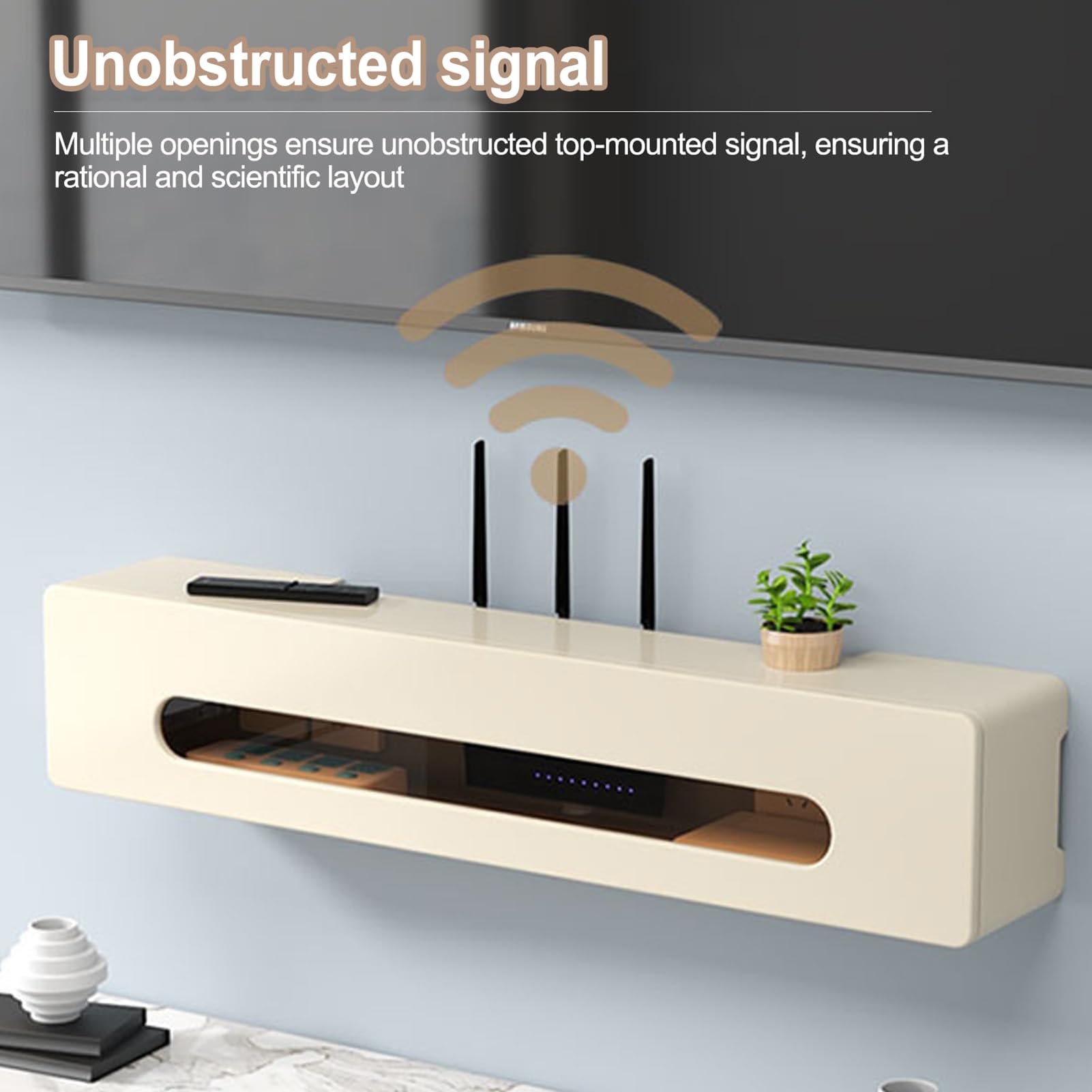 Armoire de rangement murale pour routeur WiFi – Modem et multiprise – Cache de gestion des câbles pour la maison et le bureau – Pas de montage nécessaire Beige 70 cm