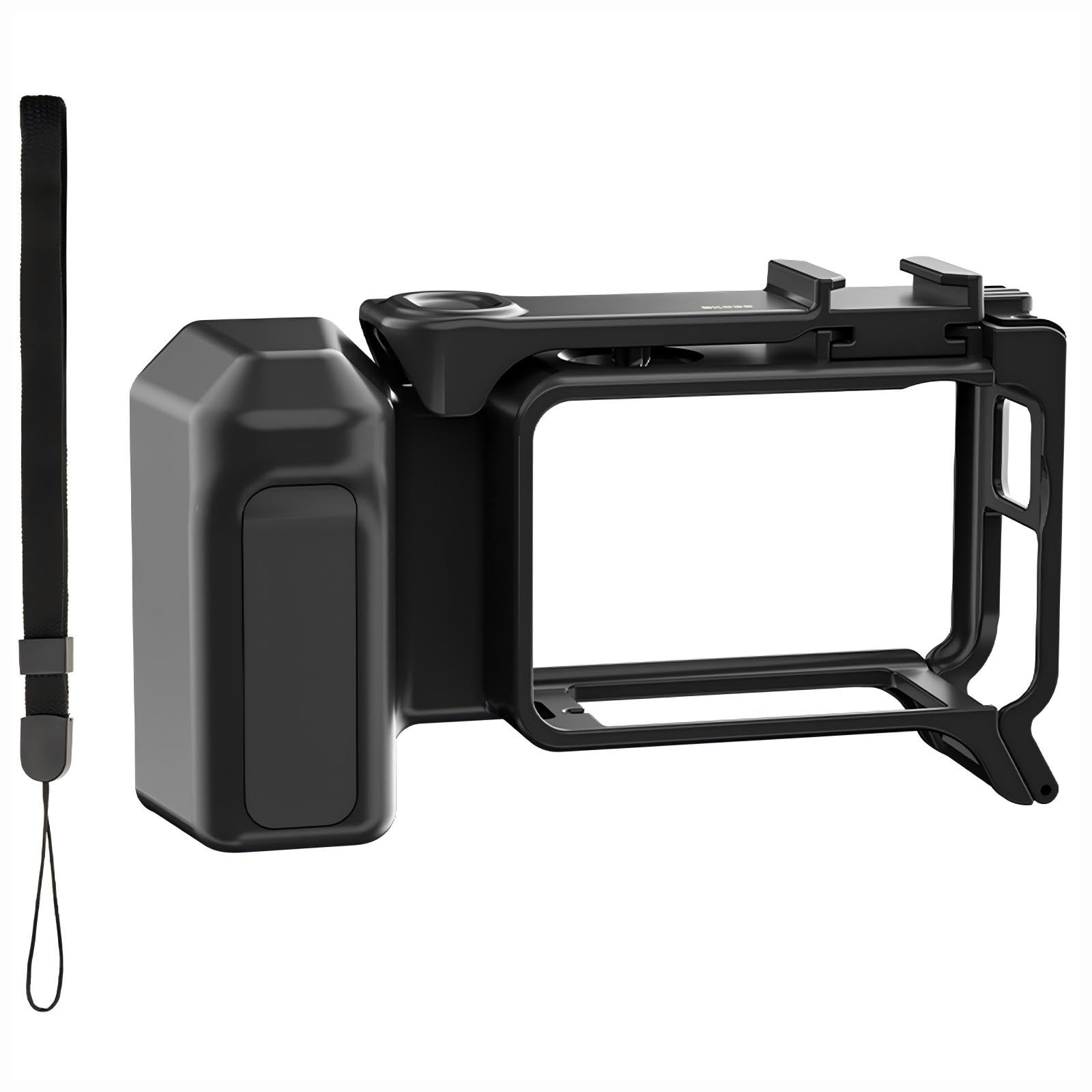 Street Photography Handle Grip Holder with Shutter Button for DJI Osmo Action 5 Pro/4/3 Accessories, Quick-Release Protective Frame Case Cage with Cold Shoe Interface, Lanyard