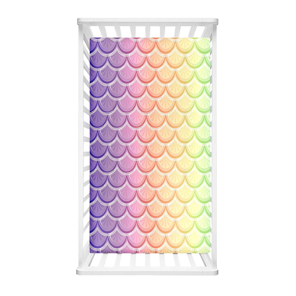 Odot Cot Bed Fitted Sheets Girls Travel Cot Sheets, Dreamy Mermaid Scales Print Microfiber Mattress Protector, Toddler Kids Cozy Bedding for Cradle, Cribs, Bassinet (Purple,90x40cm)