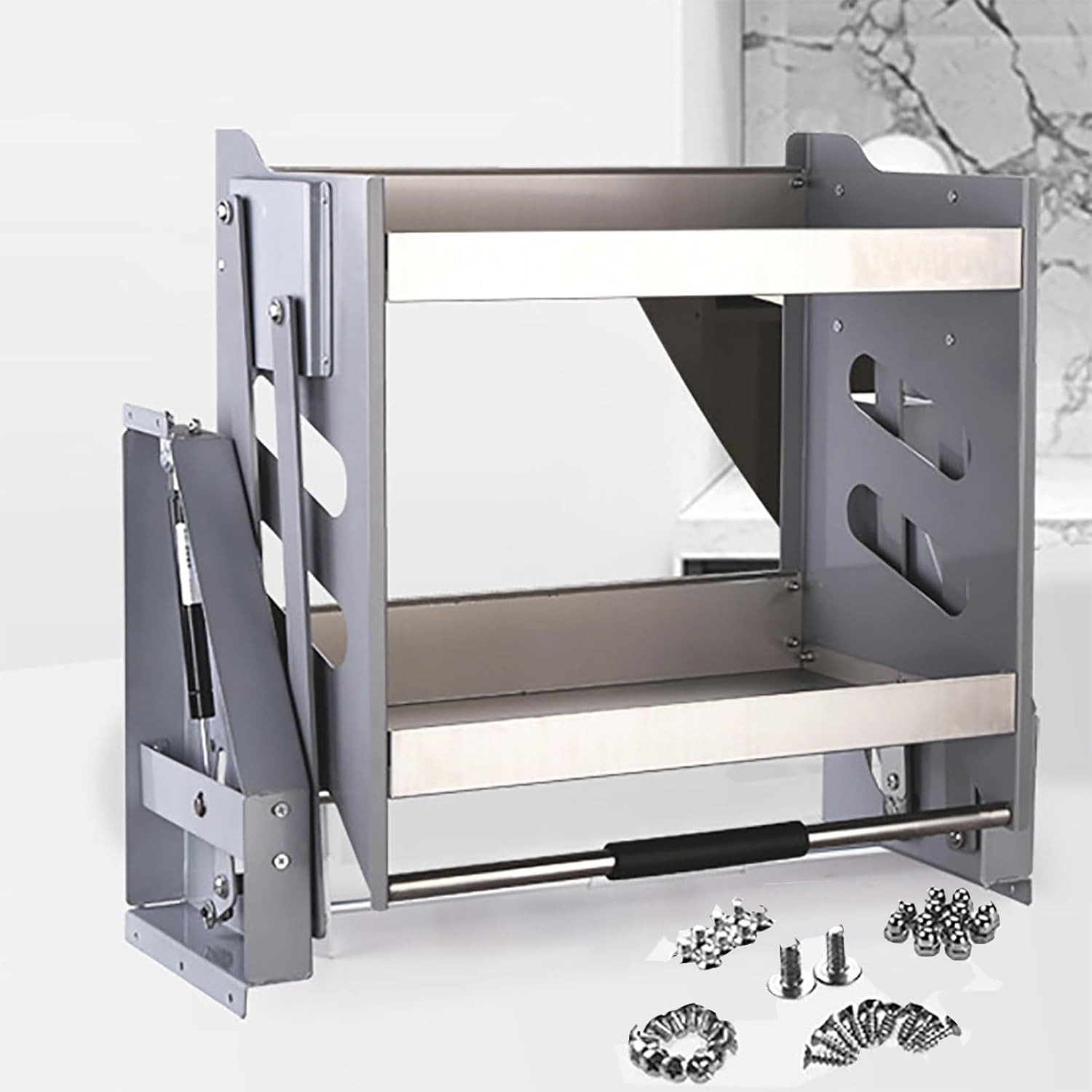 2 Tier Pull Down Kitchen Shelf, Home Wall Cabinet Storage Lifting basket, 30kg Weight-bearing Stainless Steel Storage Rack for Seasoning Bottles, Suitable for Kitchen,Bedroom, Home Storage, 36x30x52cm