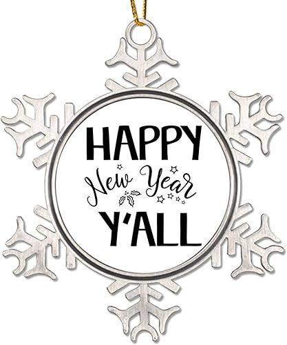 CowkissSign Snowflake Christmas Ornament - New Year Seasonal Xmas Tree Ornament Happy New Year Yall Metal Snowflake Christmas Ornament Funny