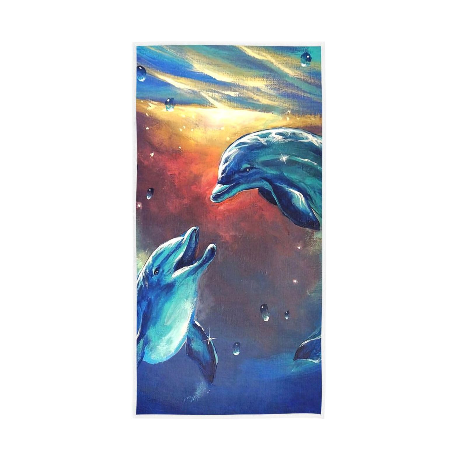 LSRCPD Watercolor Dolphins Bathroom Towels, 15 x 30 Inches Decorative Bathroom Hand Towels Printed Hand Towels, Colorful Towels for Bathroom