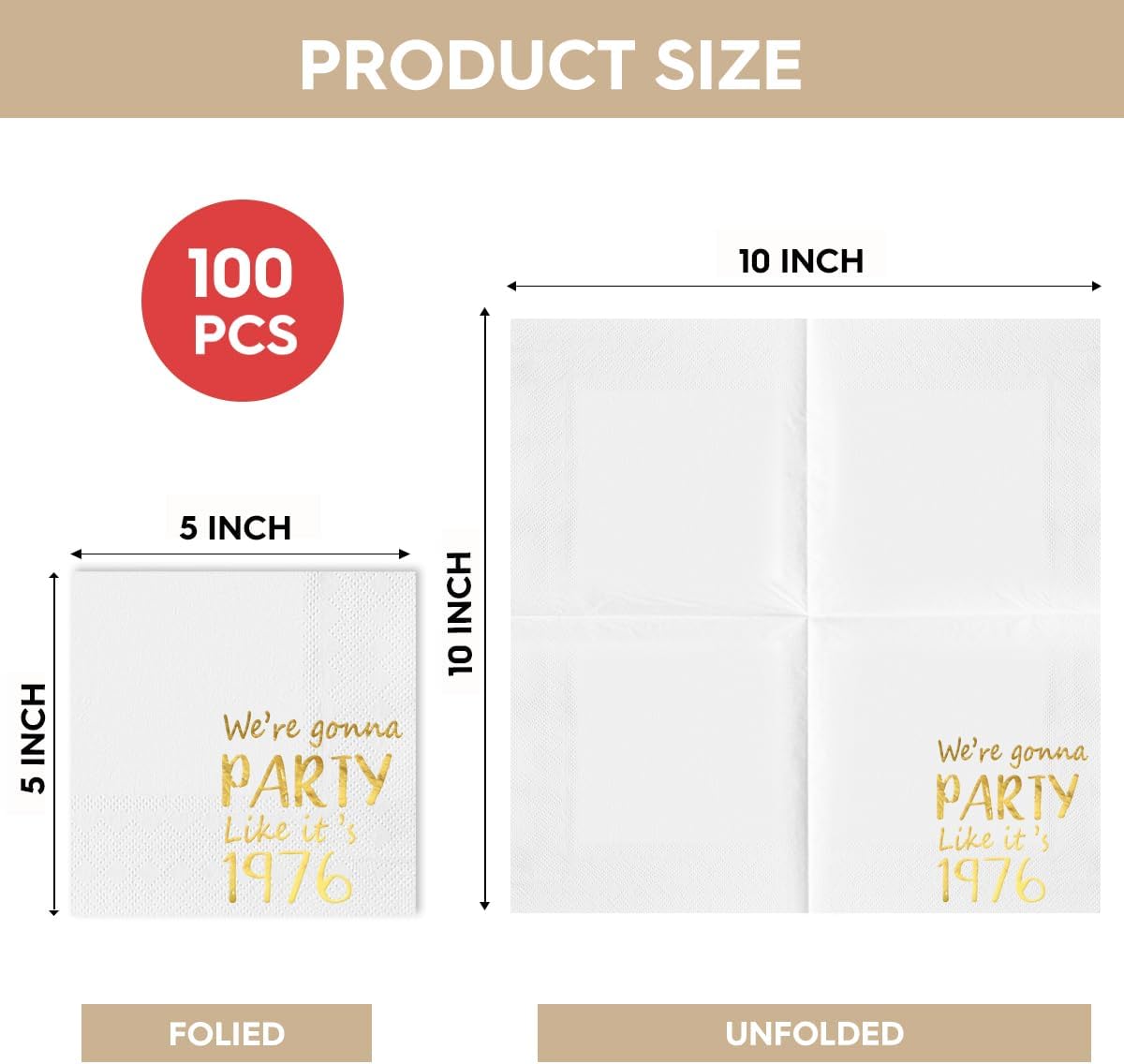 50th Birthday Cocktail Napkins, We're Gonna Party Like It's 1976, 100pcs