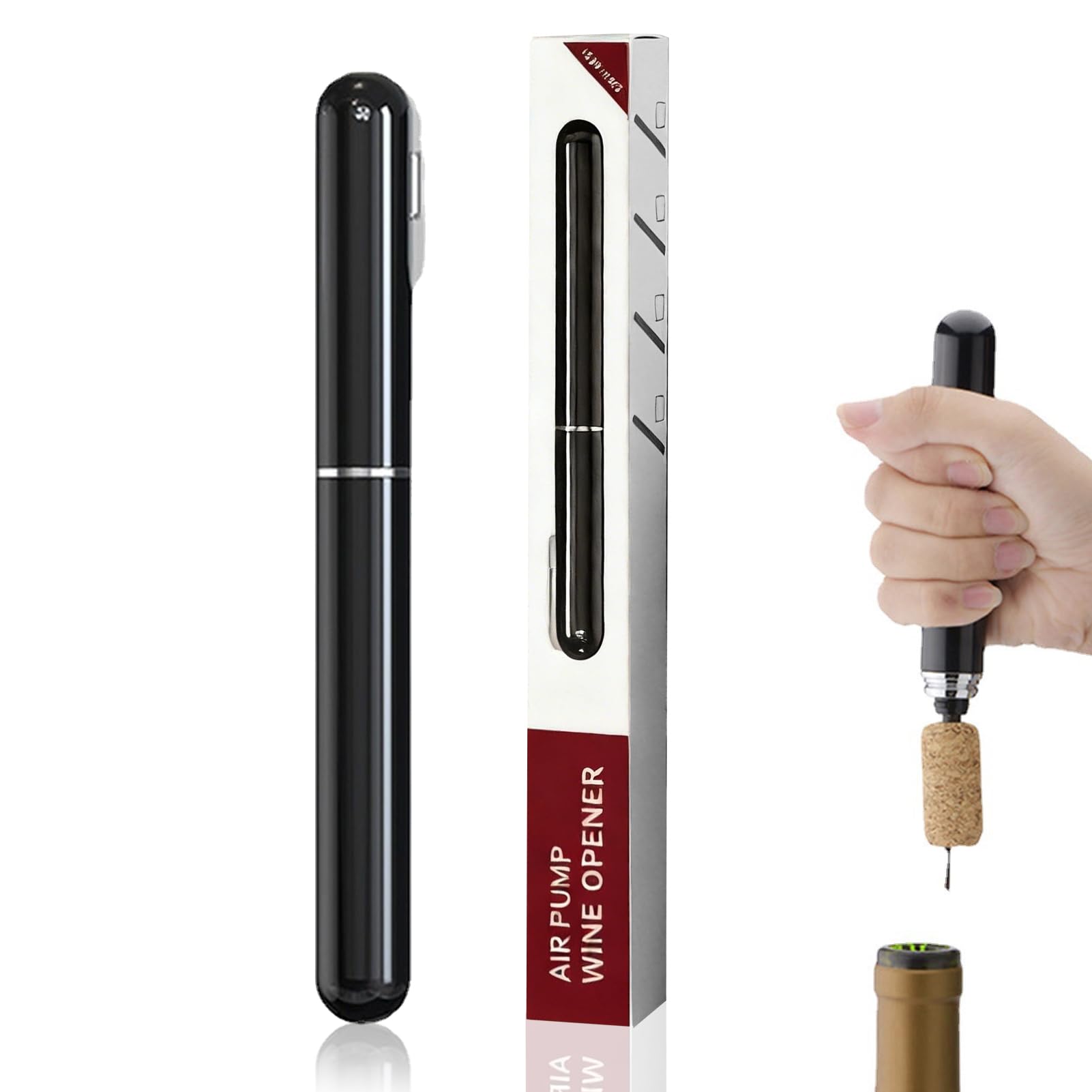 Abridor de Vino Sacacorchos Profesional con Aire a Presión, Abridor de Botellas Manual para Hombre y Mujer, Ideal para Reuniones Familiares, Bares y Regalos, Color Negro