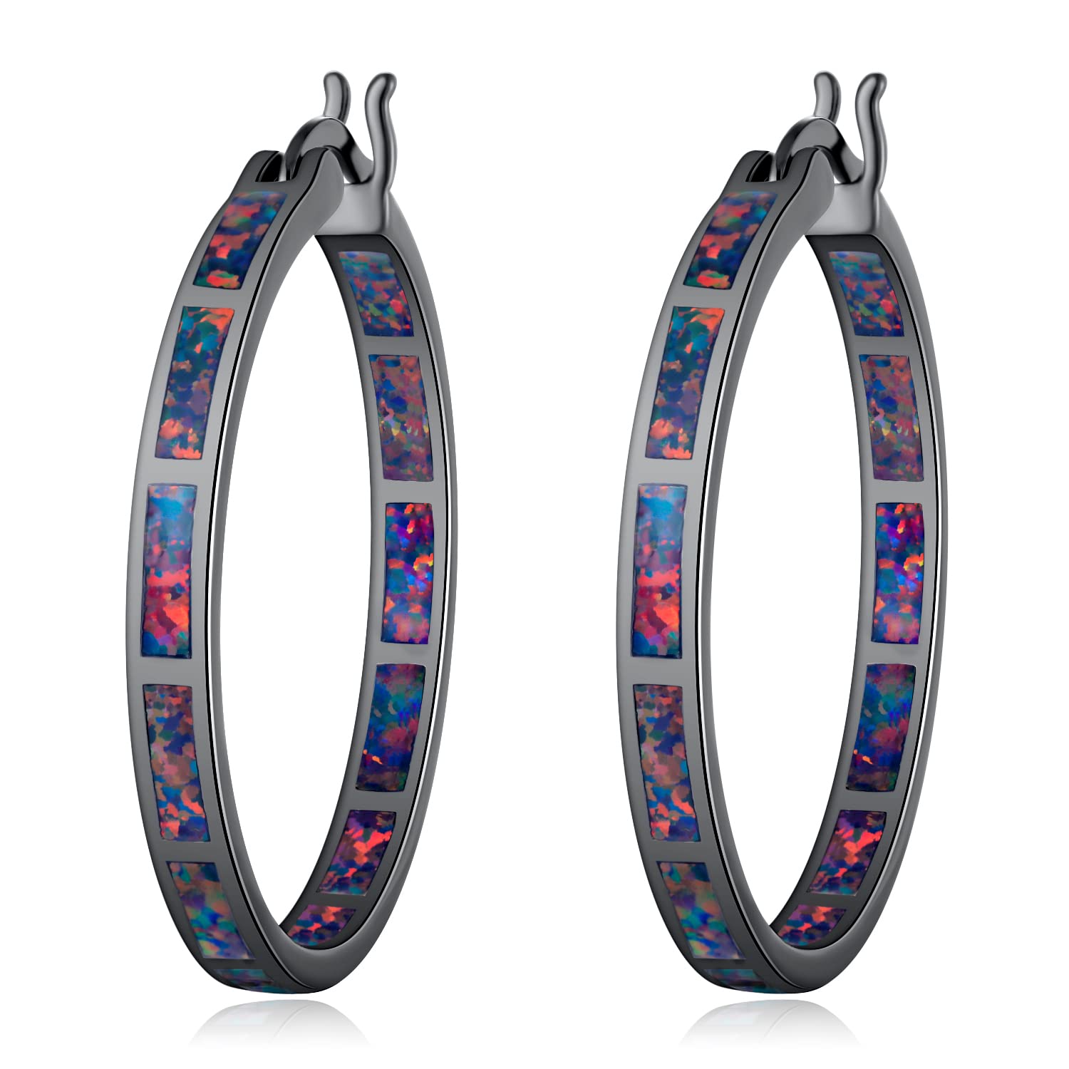 CiNily Opal Hoop Earrings Women Jewelry Rhodium Plated Rose Gold or Yellow Gold Plated Gemstone Big Hoop Earrings